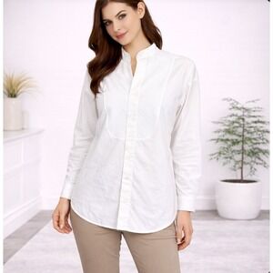 Frank & Eileen Victoria Shirt Womens Small White Cotton Tuxedo Bib Oversized